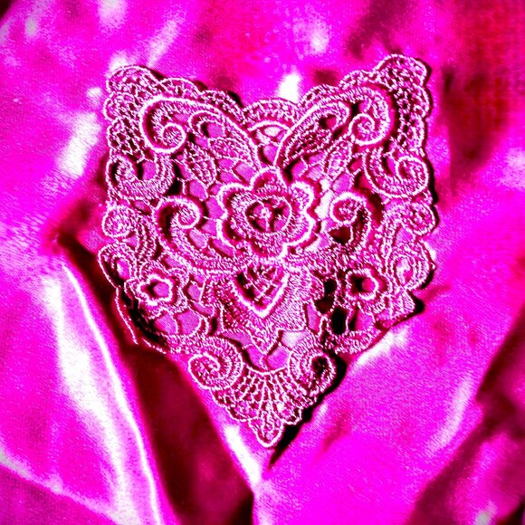 ADONNA Deep Rose Satin Night Shirt ~ Romantic Lace Pocket ~ Size L ~ NEW, No Tag - Picture 2 of 6